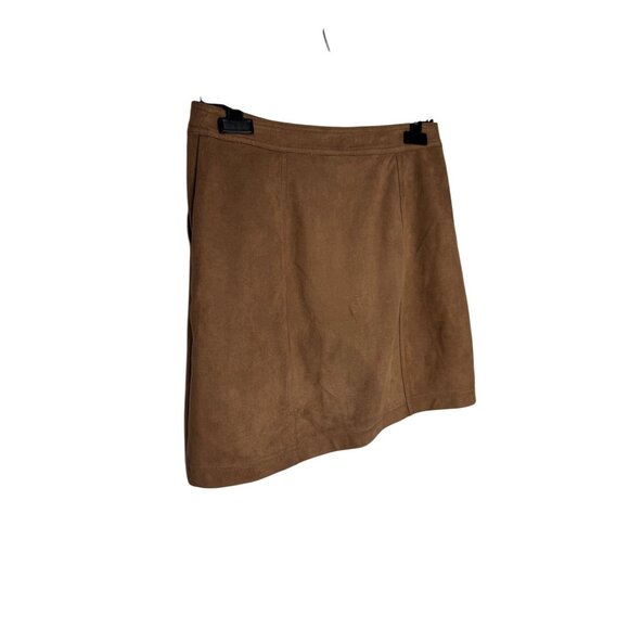 Brown Button-Front Faux Suede Mini Skirt By 14th & Union With Pockets - Picture 4 of 5